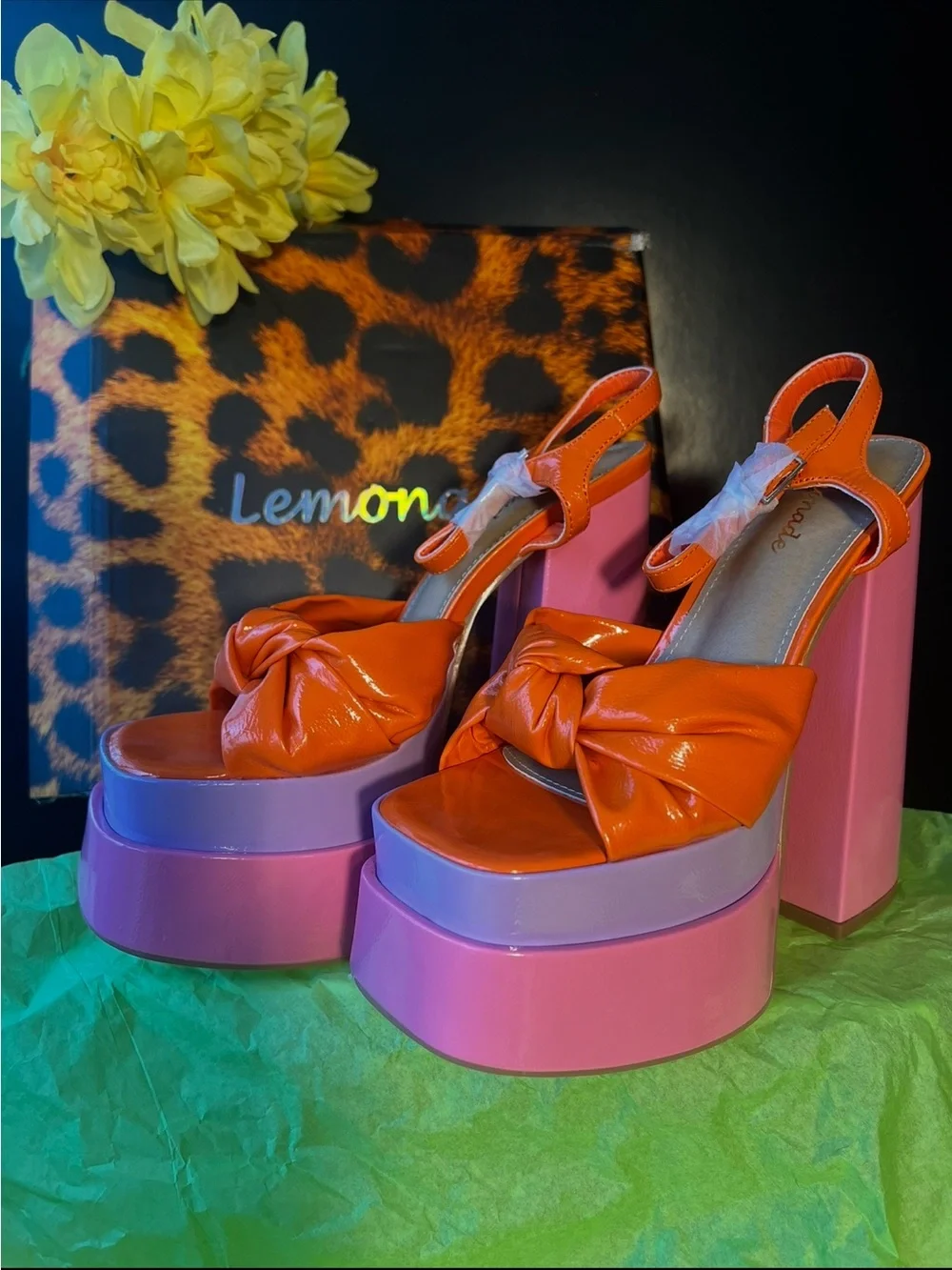 Lemonade Orange & Pink Knot Platform Sandals - Picture 14 of 15